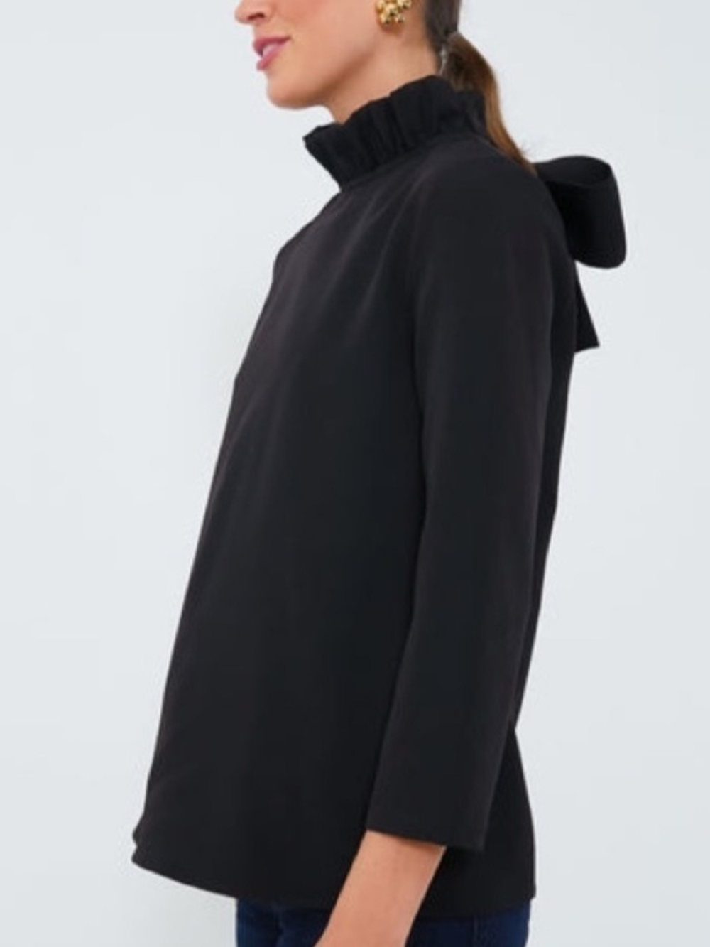 Tuckernuck Black Ruffle Bow-Back Top, Medium